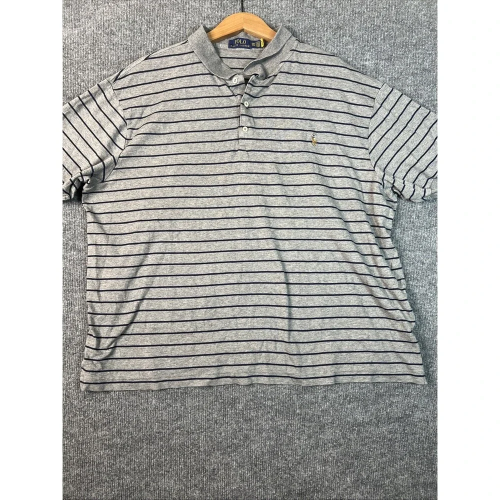 Ralph‎ Lauren Striped Soft Cotton Polo Shirt Metallic Grey/Navy 2XB/2TG